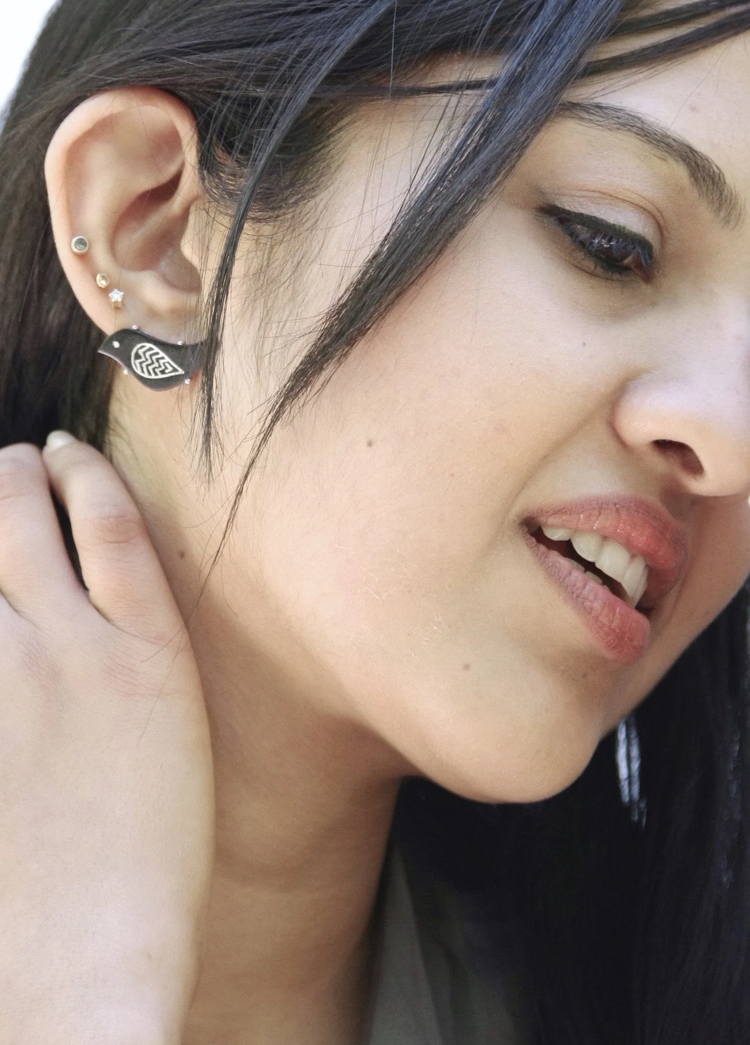 Quirky, asymmetrical, Mid-century mod Bidri bird earrings