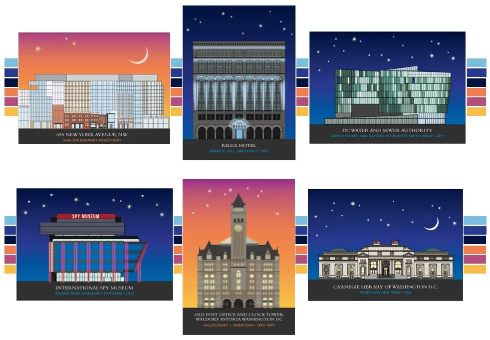 "DC by Night" Minimalist Architecture Blank Card Set