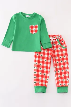 Red Christmas Tree Gingham Boy Set