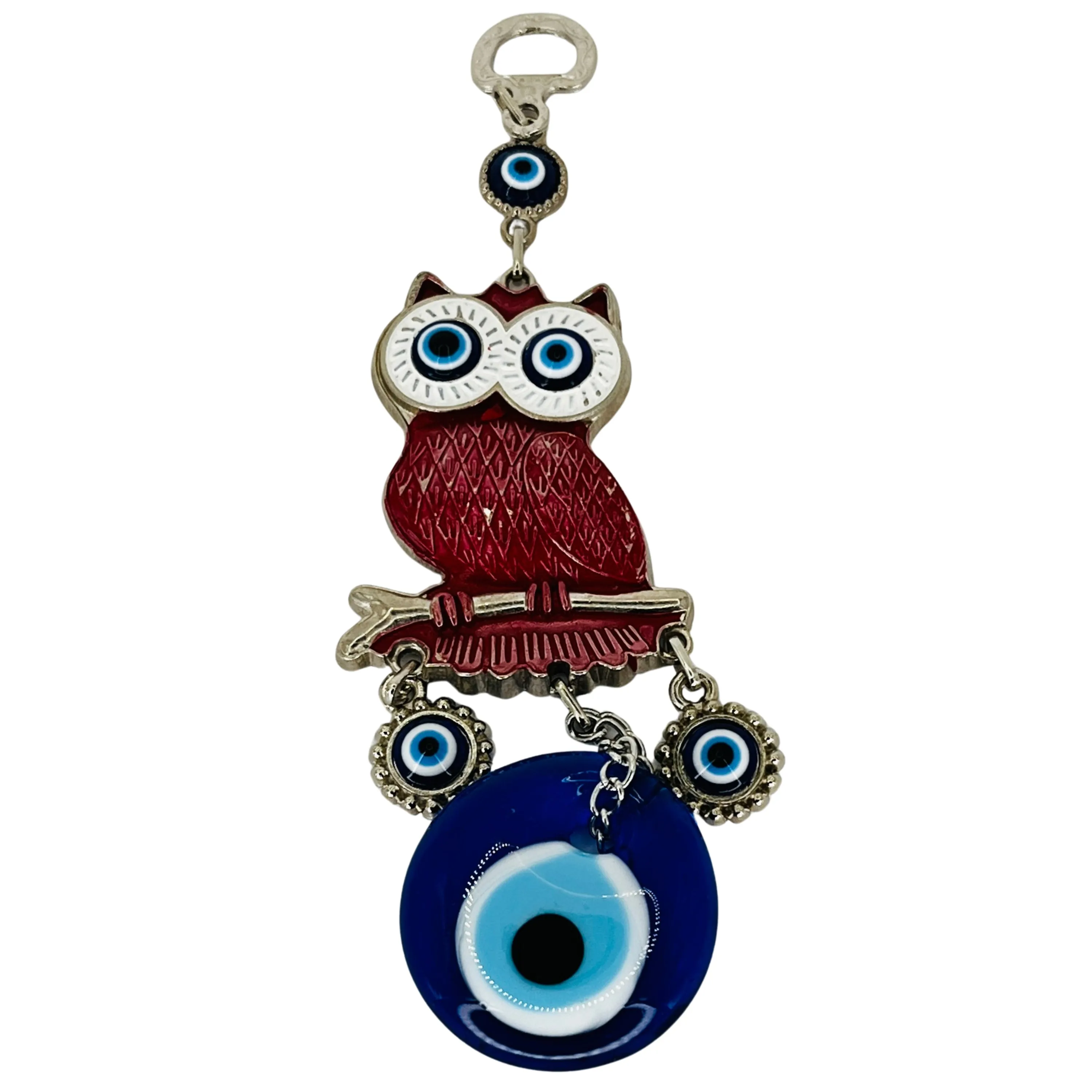 Red Owl Evil Eye Hanging Ornament – Symbol of Wisdom