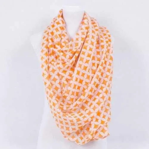 Retro Copper Cash Print Voile Shawl Wrap Scarf - Luminous Bright Orange