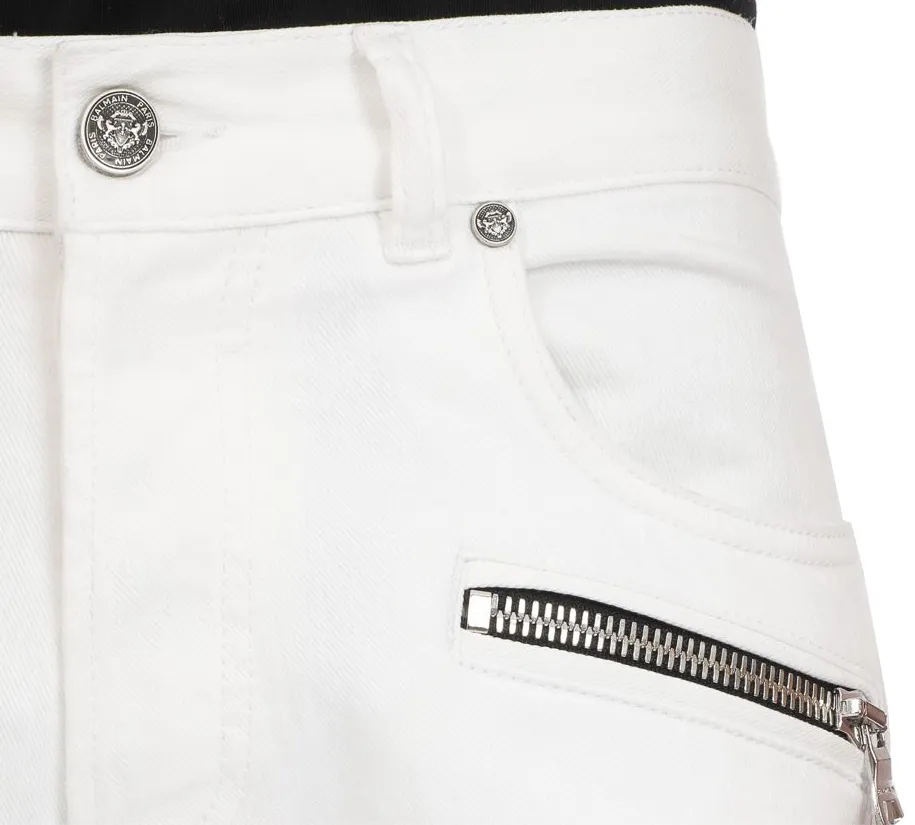 Ribbed Slim Jeans Double Stonewash - White