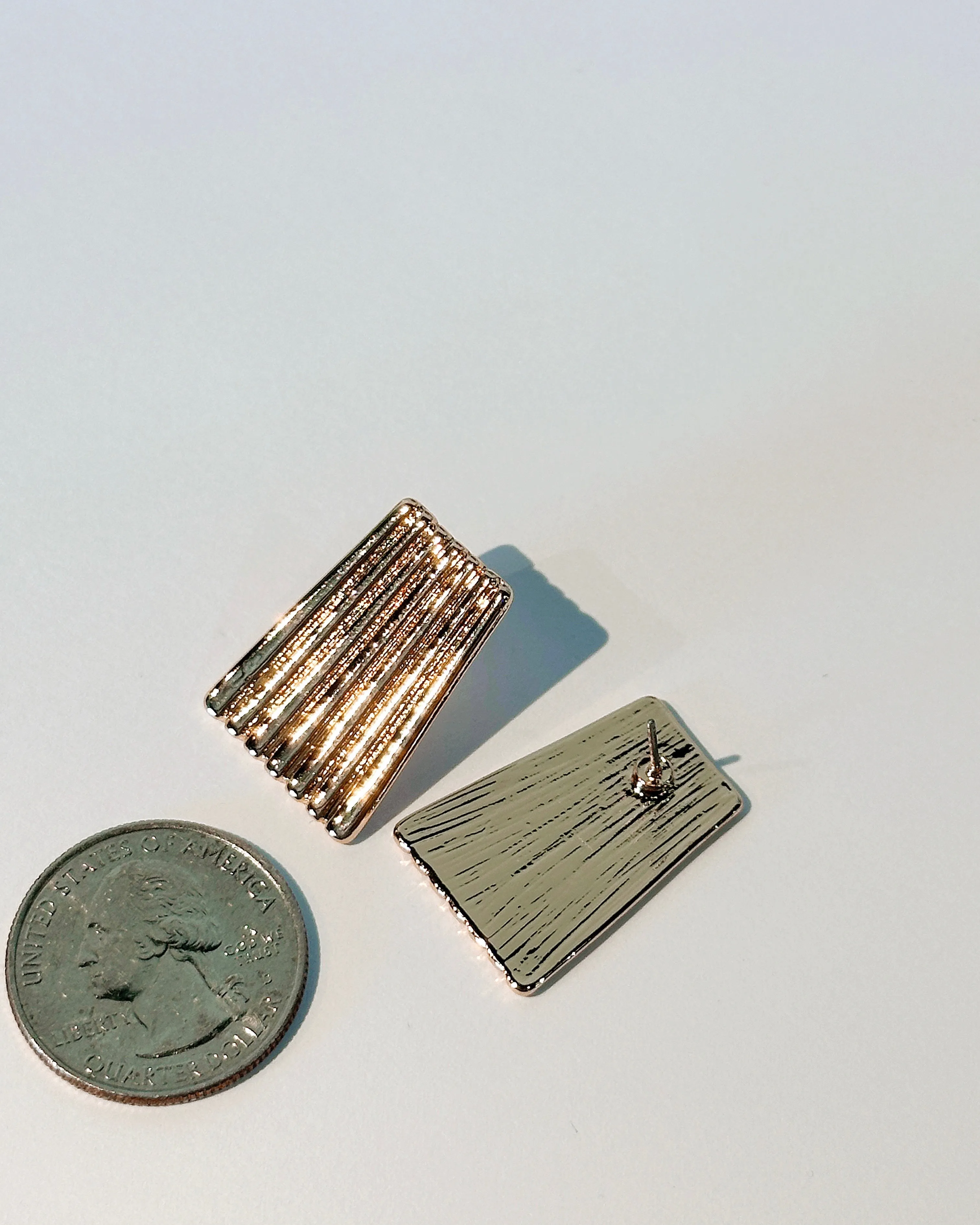 Ridged Rectangle Shield Stud Earrings