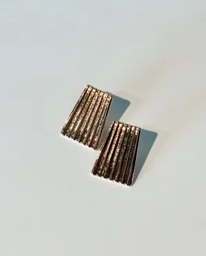 Ridged Rectangle Shield Stud Earrings