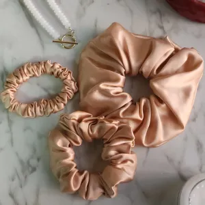 Roxie Collection Luxe 100% Mulberry Silk 30 Momme Scrunchie Beige