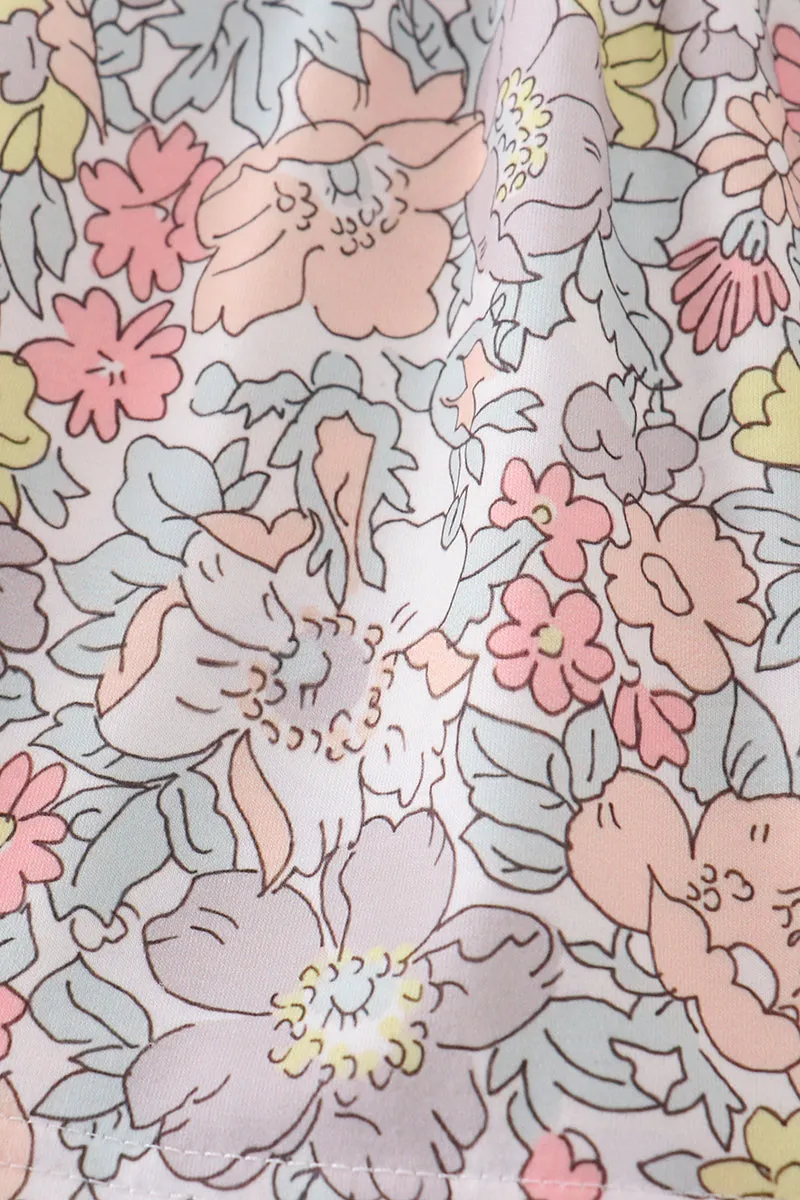 Sage Pastel Floral Harmony Girl Gingham Set