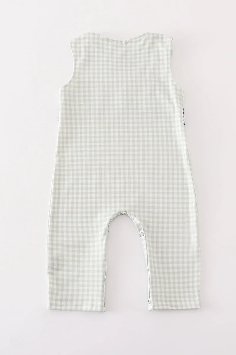 Sage Turkey Embroidery Gingham Boy Jonjon