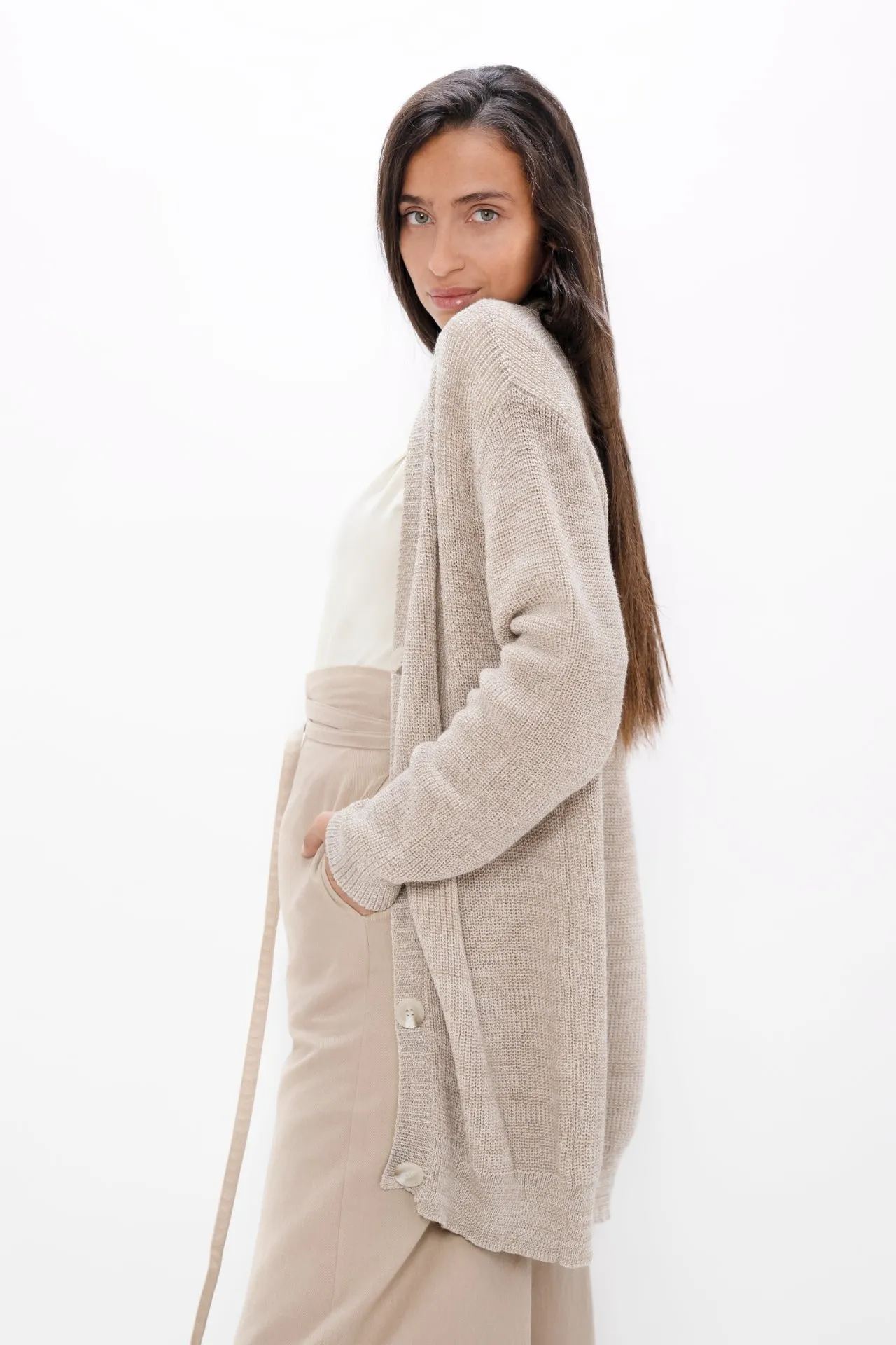 Salzburg Sand Beige Wool Cocoon Cardigan