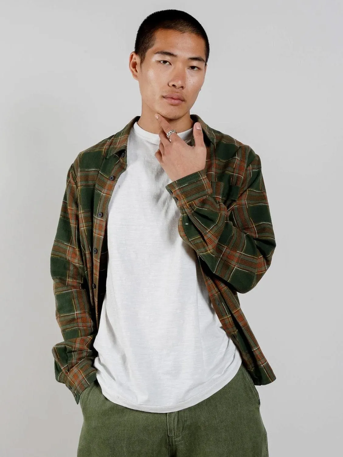 Santi Men's Organic Cotton Flannel Shirt | Green