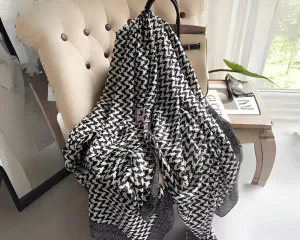 Satin Printed Hijab/Scarf - Black White