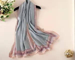 Satin Printed Hijab/Scarf - Ice Blue