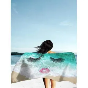 Sea Tide Eyelashes Red Lip Beach Throw - Green S