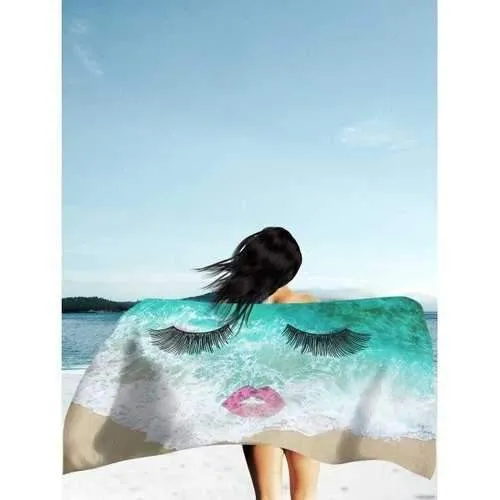 Sea Tide Eyelashes Red Lip Beach Throw - Green S