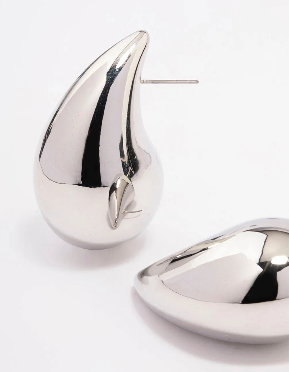 Silver Large Smooth Teardrop Earrings