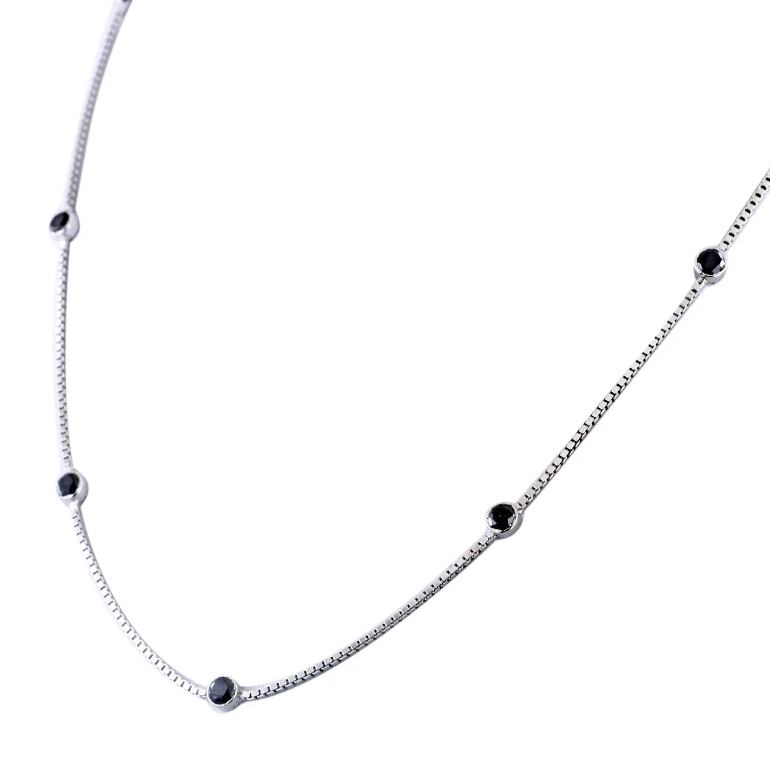 Single Row Black Diamond Chain Necklace in 925 Sterling Silver