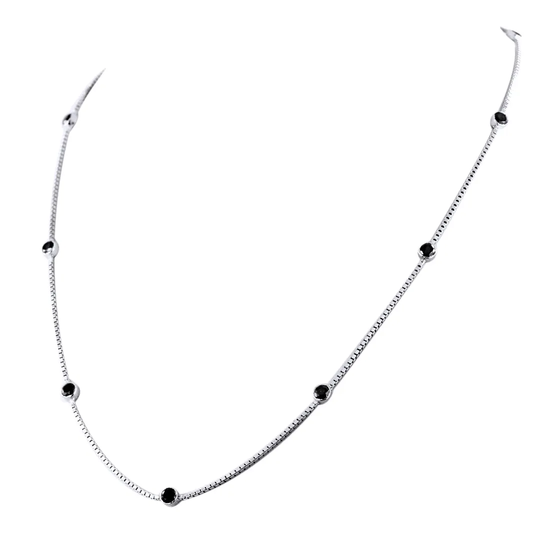 Single Row Black Diamond Chain Necklace in 925 Sterling Silver