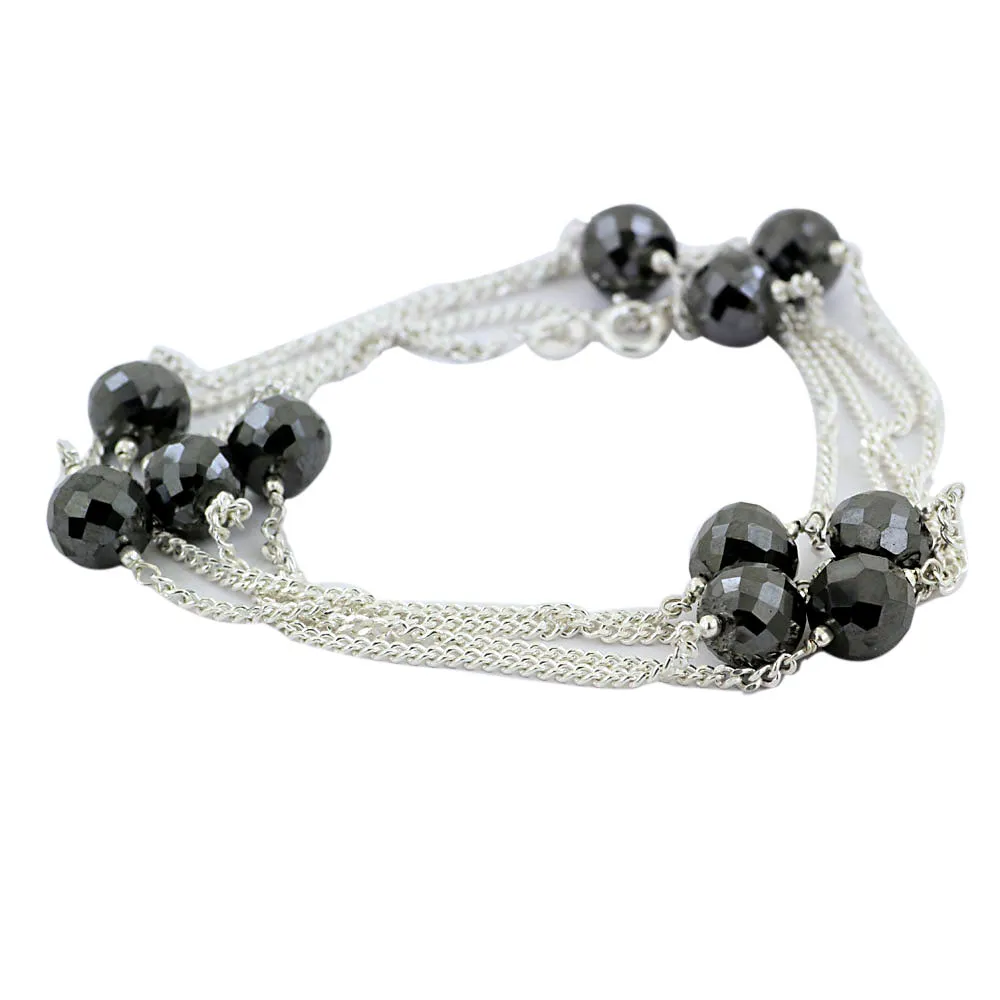 Single Row Black Diamond Chain Necklace in Sterling Silver