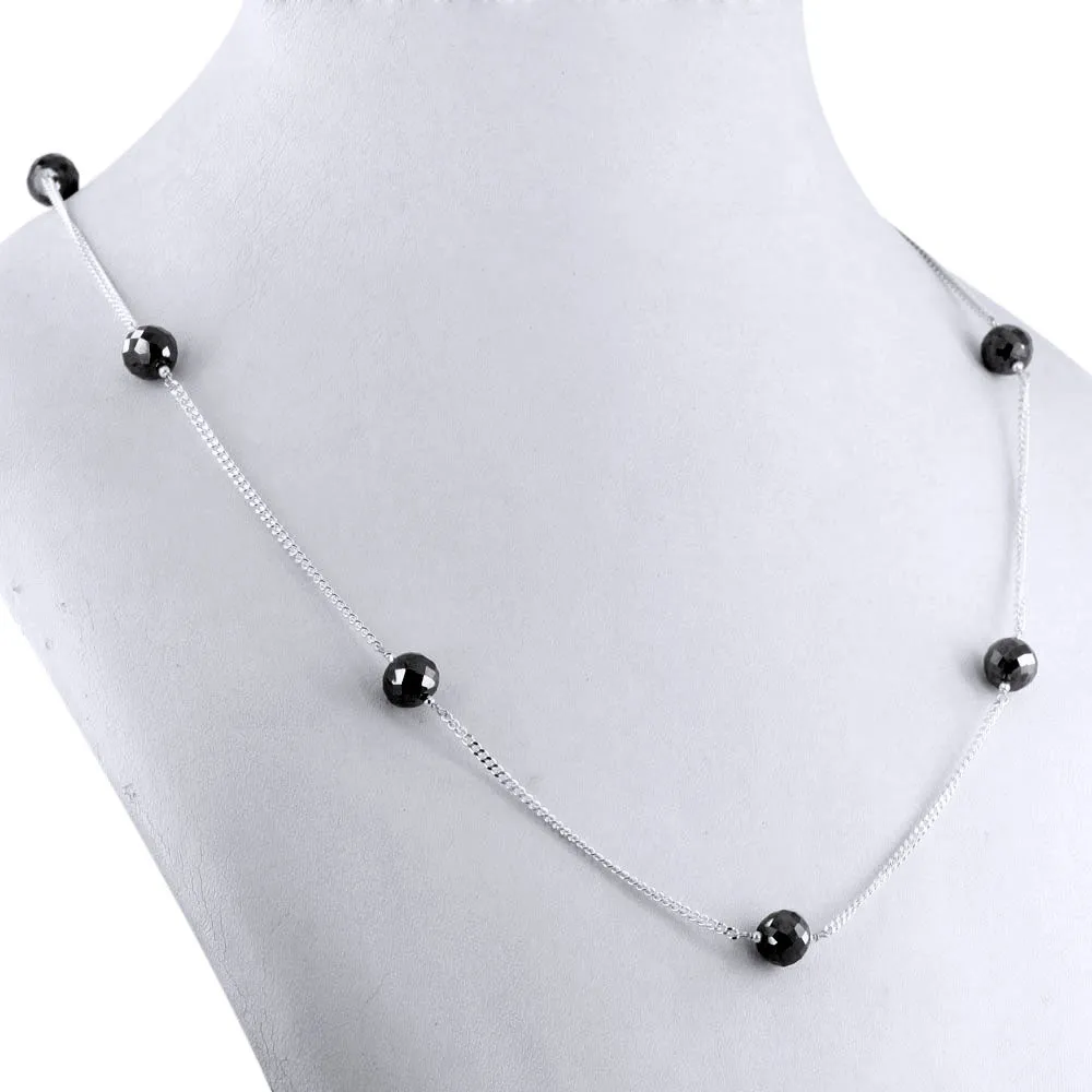 Single Row Black Diamond Chain Necklace in Sterling Silver