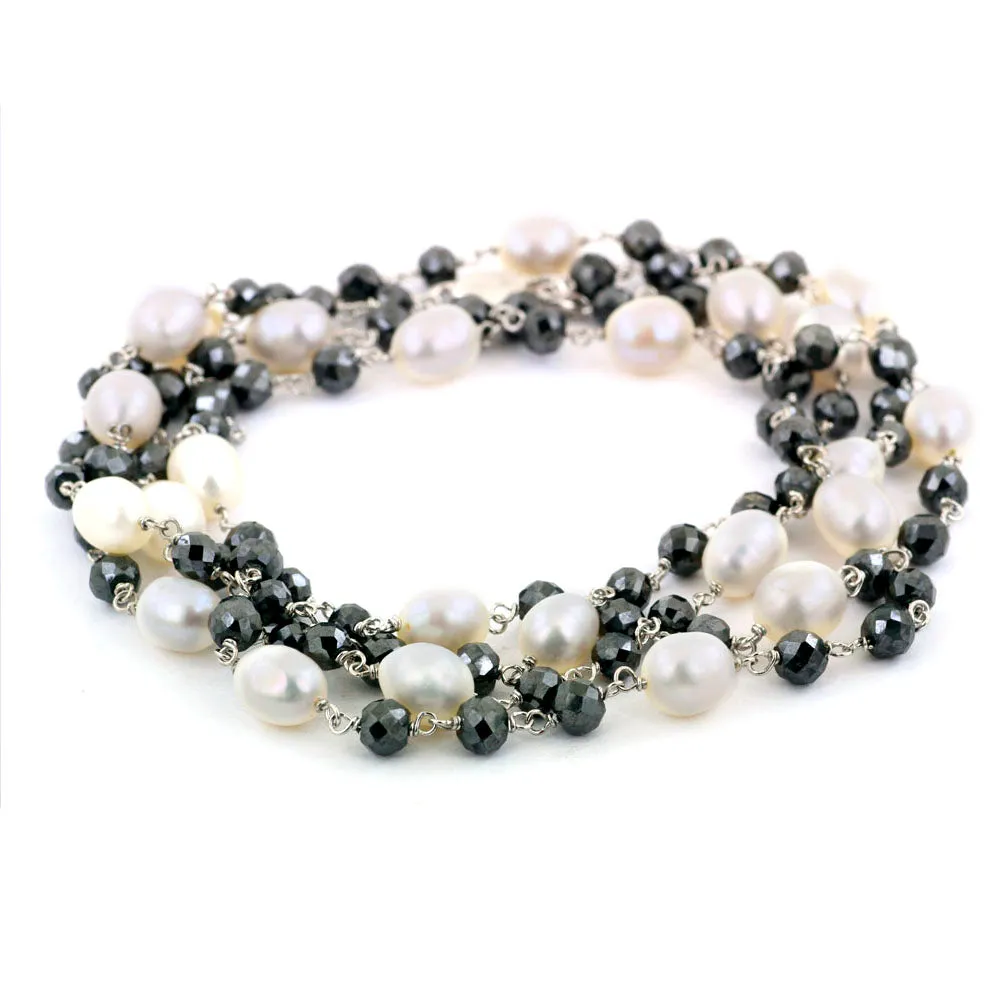 Single Row Black Diamond Chain Necklace in Sterling Silver
