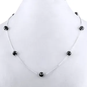 Single Row Black Diamond Chain Necklace in Sterling Silver