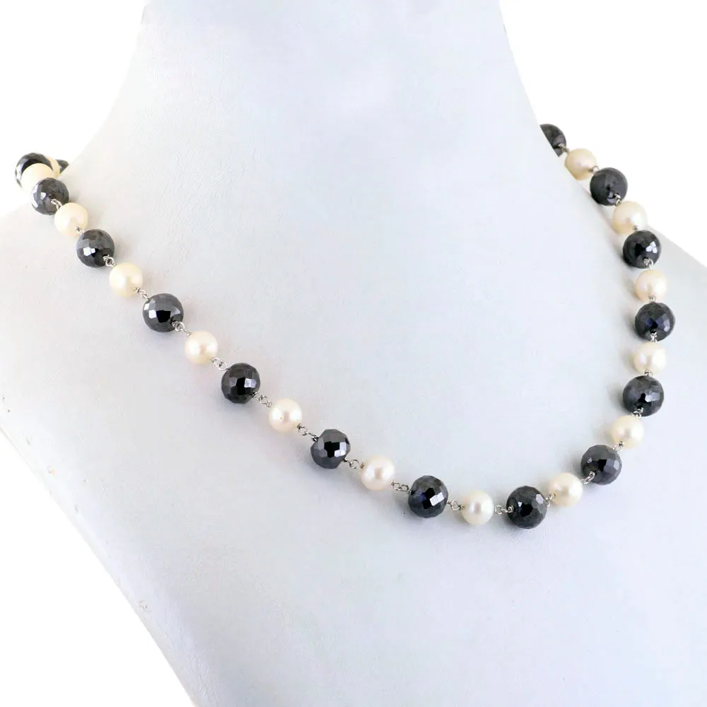 Single Row Black Diamond Chain Necklace in Sterling Silver.AAA