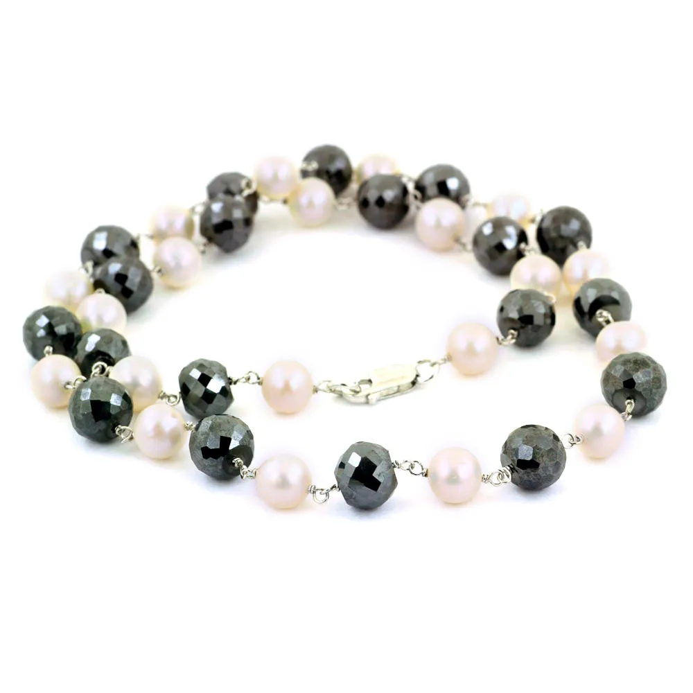 Single Row Black Diamond Chain Necklace in Sterling Silver.AAA
