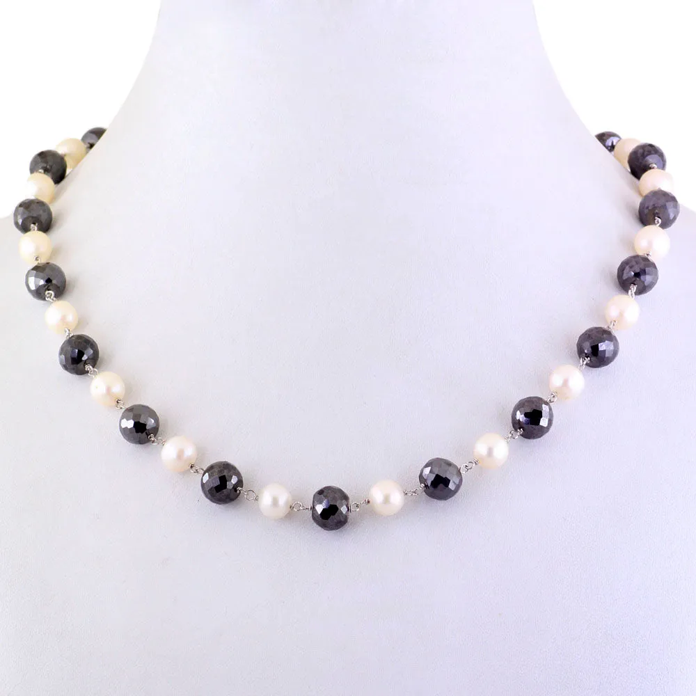 Single Row Black Diamond Chain Necklace in Sterling Silver.AAA