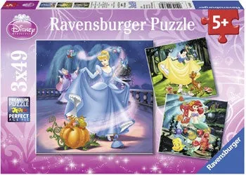 Snow White, Cinderella and Ariel Puzzle 3x49 pieces