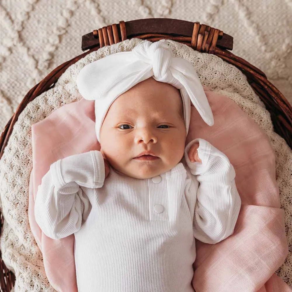 Snuggle Hunny Organic Ribbed Topknot Headband - Milk