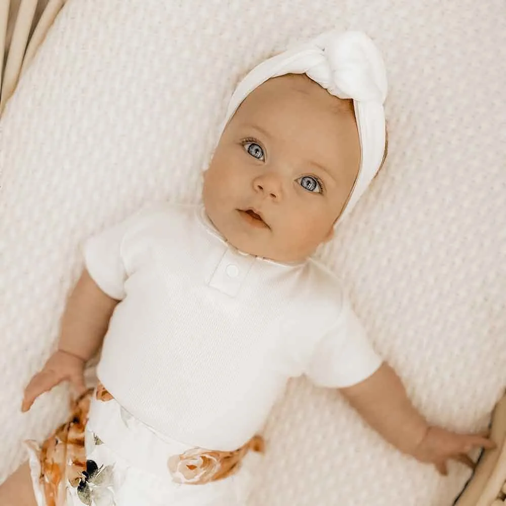 Snuggle Hunny Organic Ribbed Topknot Headband - Milk