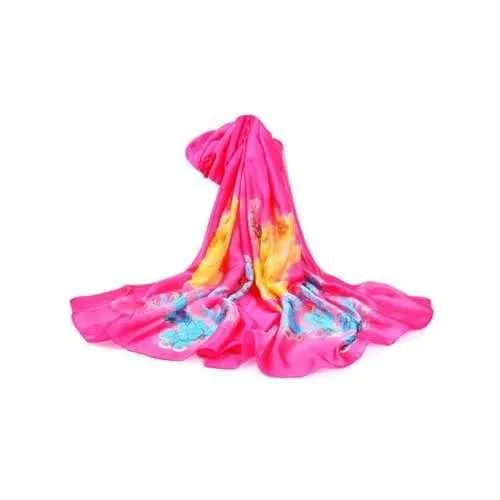 Soft Flowers Pattern Decorative Spring Fall Scarf - Rose Red