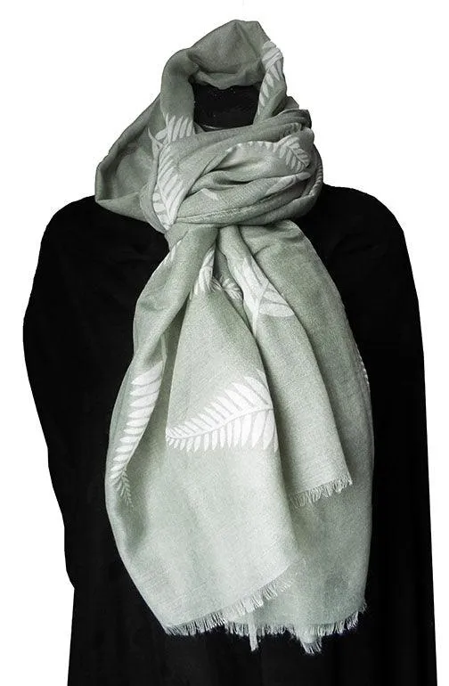 Soft Sage Green NZ Fern Scarf