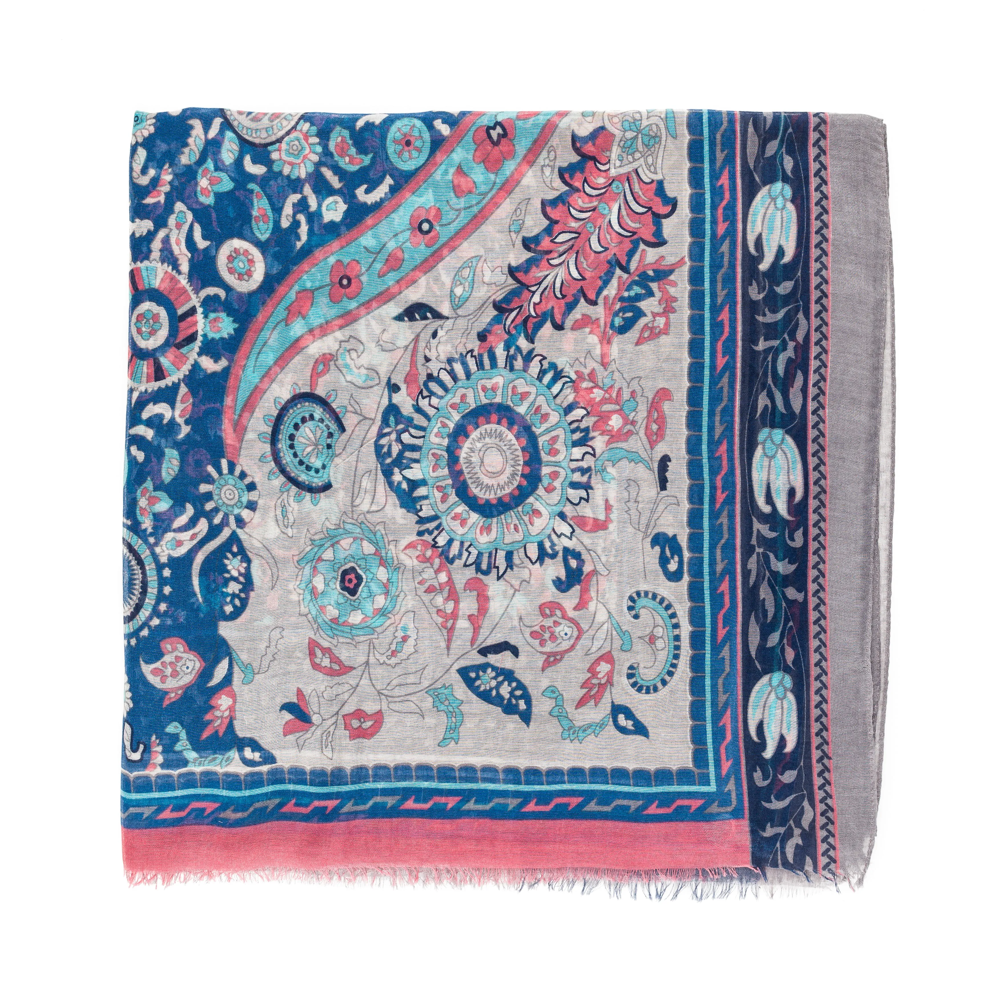 Spanish Design Printed Viscose Scarf (Navy Blue Paisley)