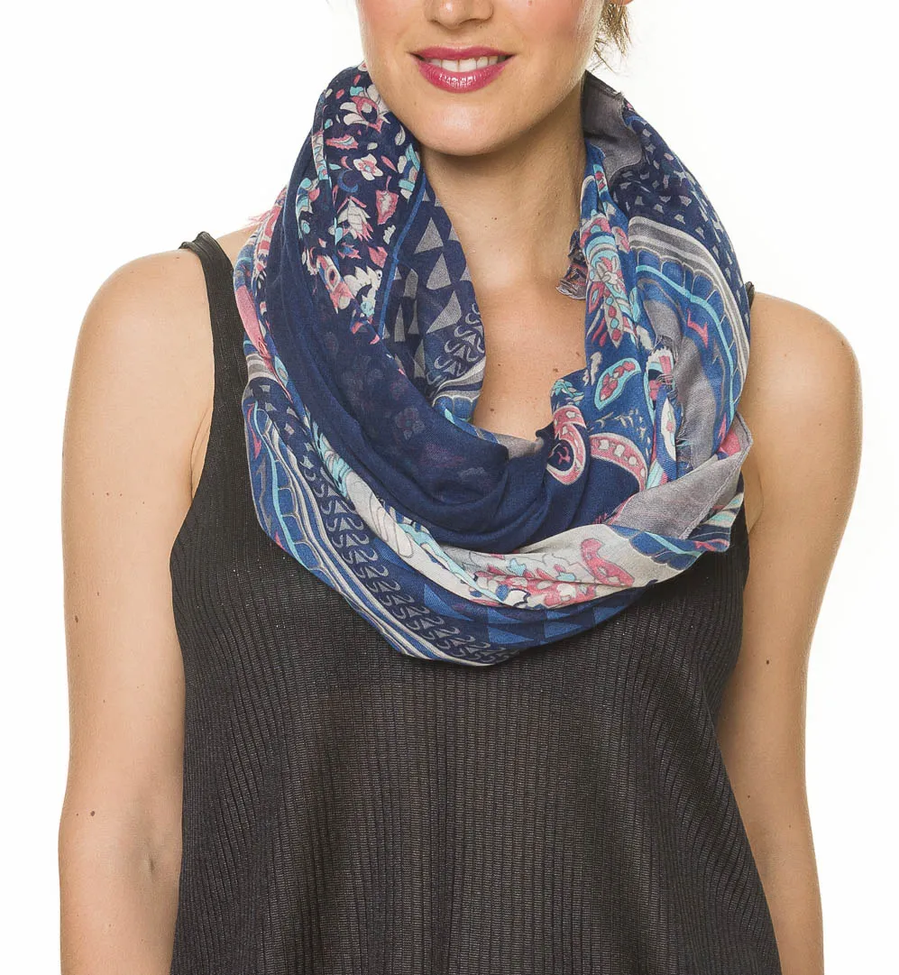 Spanish Design Printed Viscose Scarf (Navy Blue Paisley)