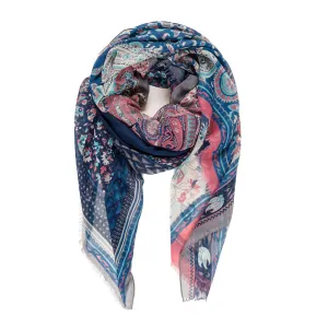 Spanish Design Printed Viscose Scarf (Navy Blue Paisley)