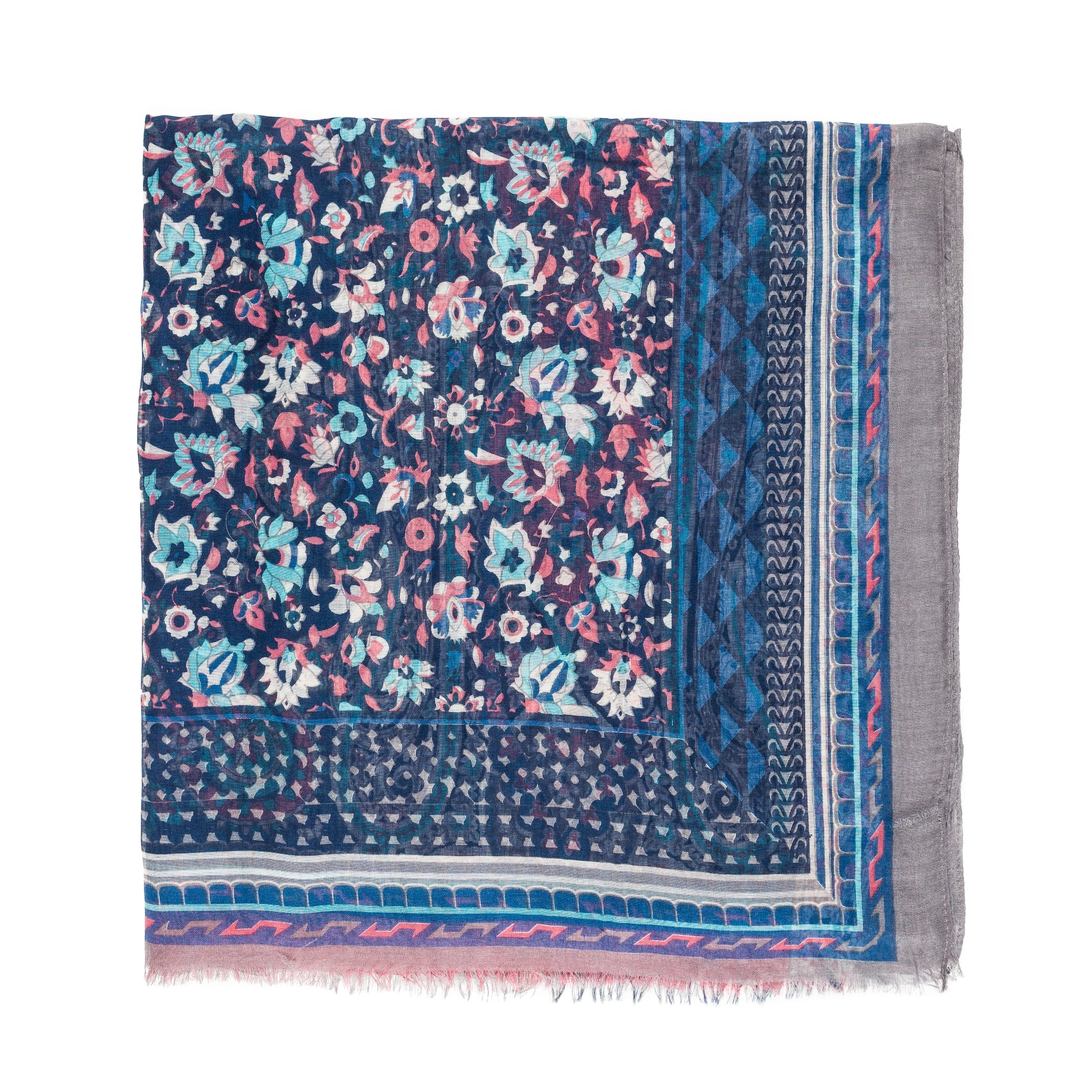Spanish Design Printed Viscose Scarf (Navy Blue Paisley)