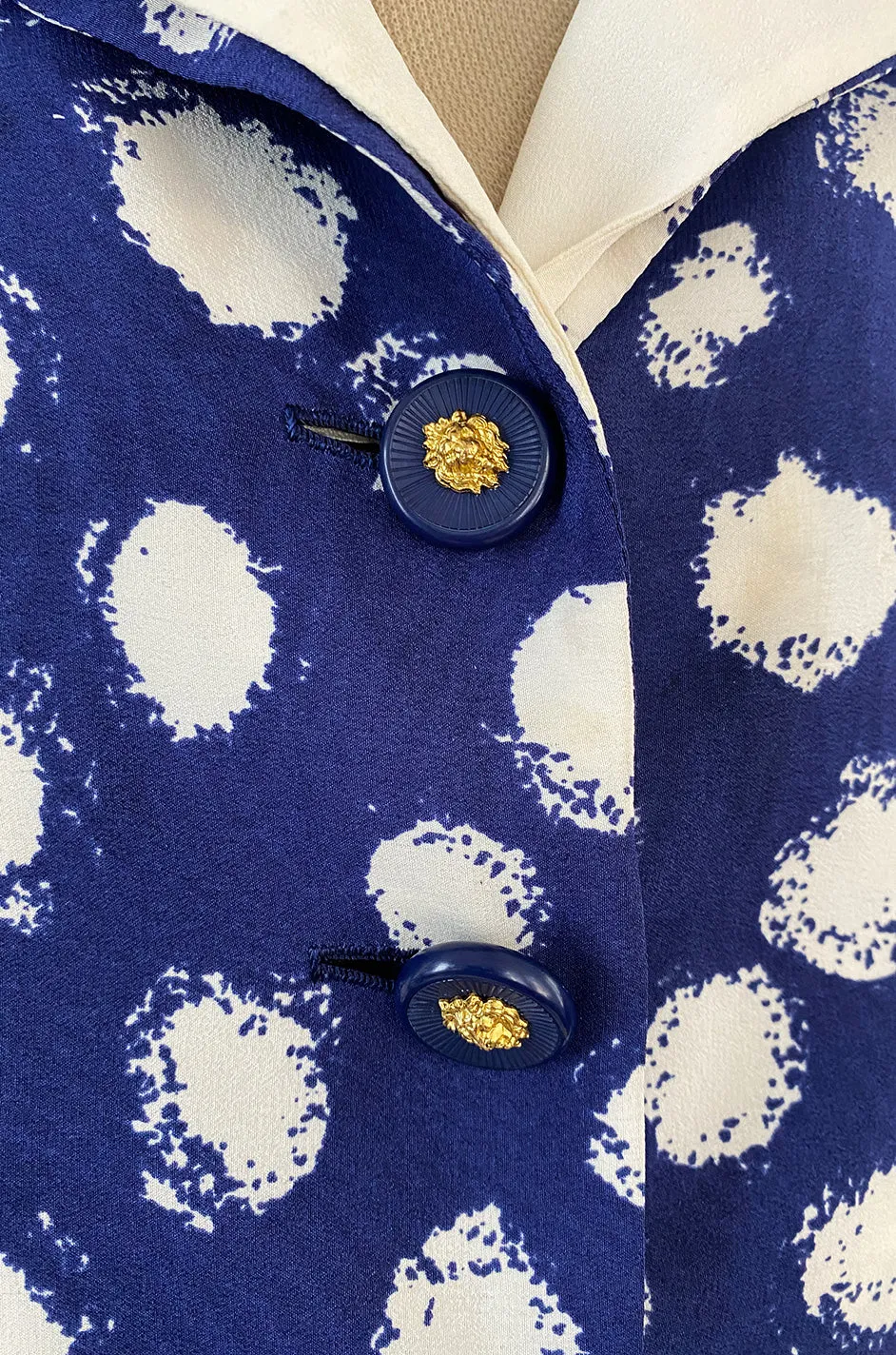 Spring 1977 Chanel Haute Couture Blue & White Silk Suit w Removable Collar