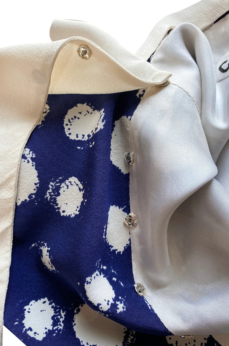 Spring 1977 Chanel Haute Couture Blue & White Silk Suit w Removable Collar