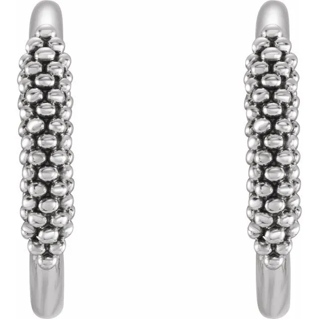 Sterling Silver 15.1 mm Beaded Hoop Earrings