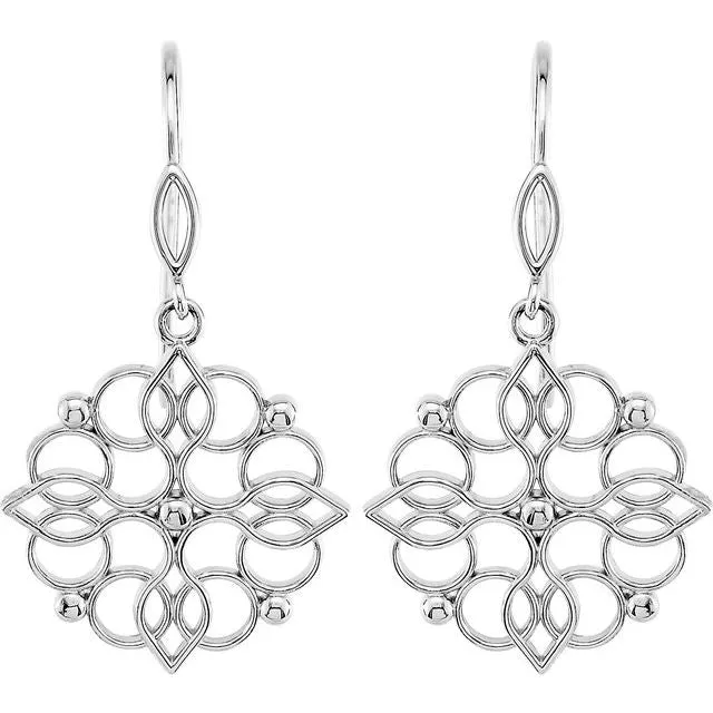 Sterling Silver 35x19 mm Floral-Inspired Earring