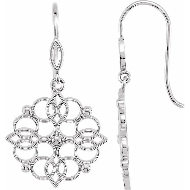 Sterling Silver 35x19 mm Floral-Inspired Earring