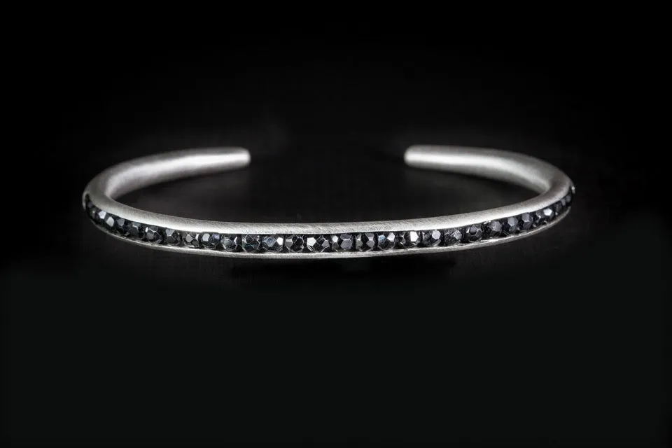 Sterling Silver Handcrafted Black Spinel Seeds Bangle