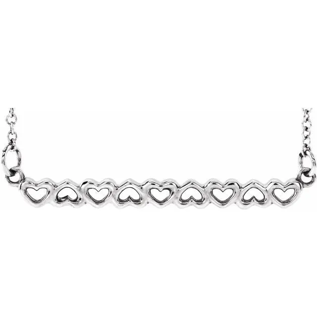 Sterling Silver Heart Bar 16-18" Necklace