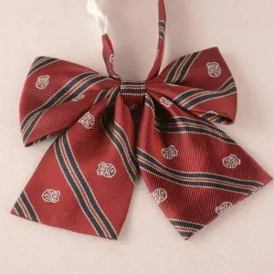 Stripe Badge Embroidered Bow Tie - Dark Red