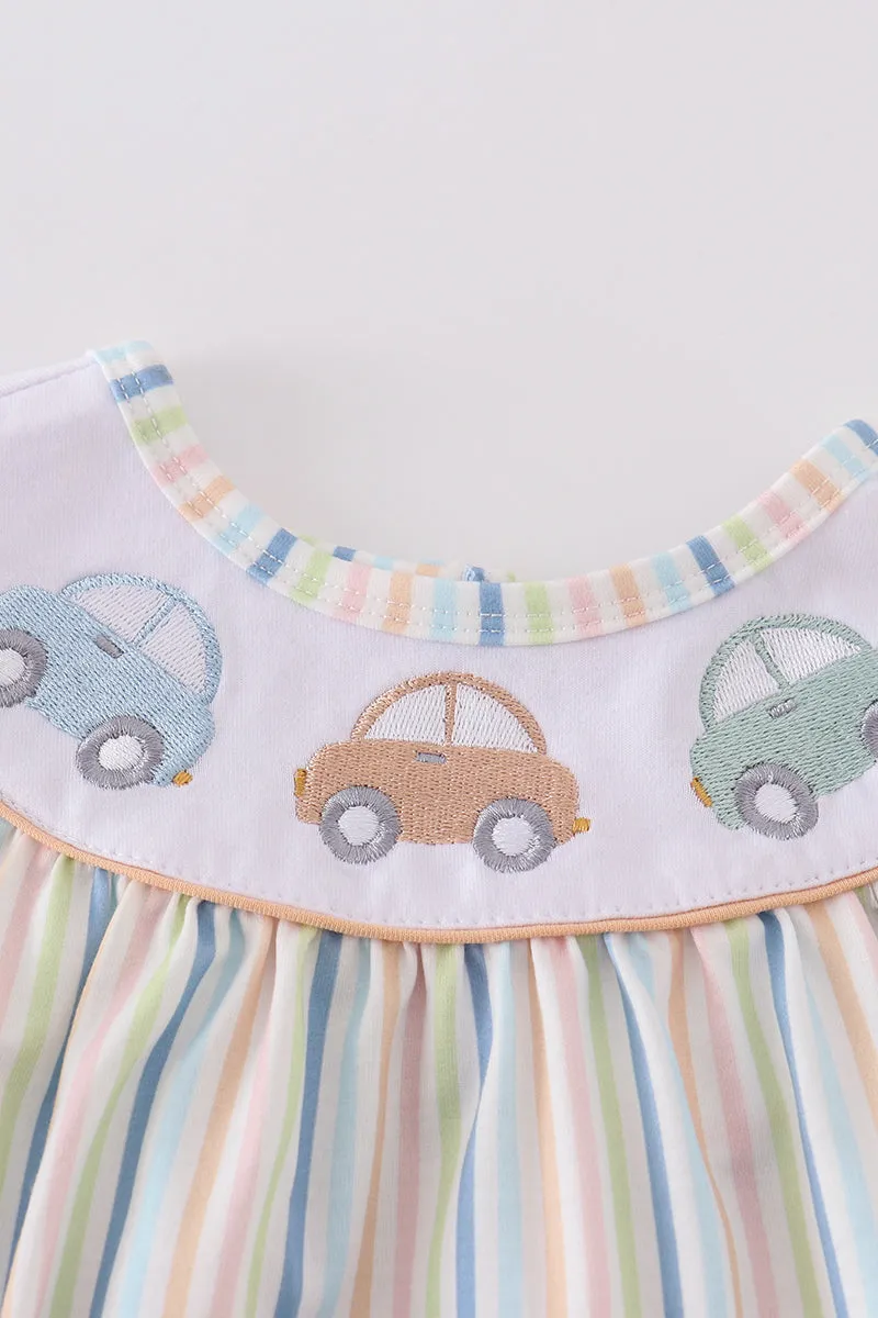 Stripe Car Embroidery Girl Bubble