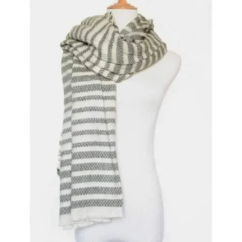 Stripe Fringed Edge Scarf - Green