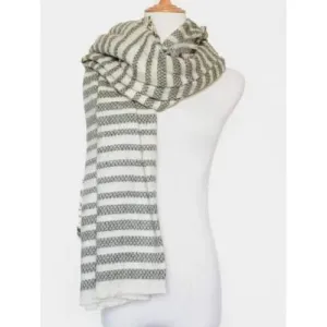 Stripe Fringed Edge Scarf - Green