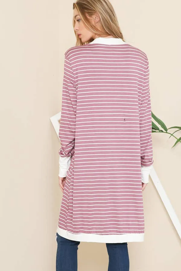 Stripe Midi Open Cardigan - Rose