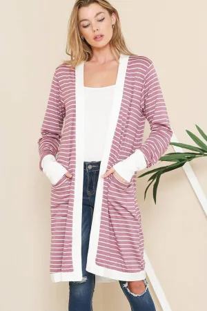 Stripe Midi Open Cardigan - Rose