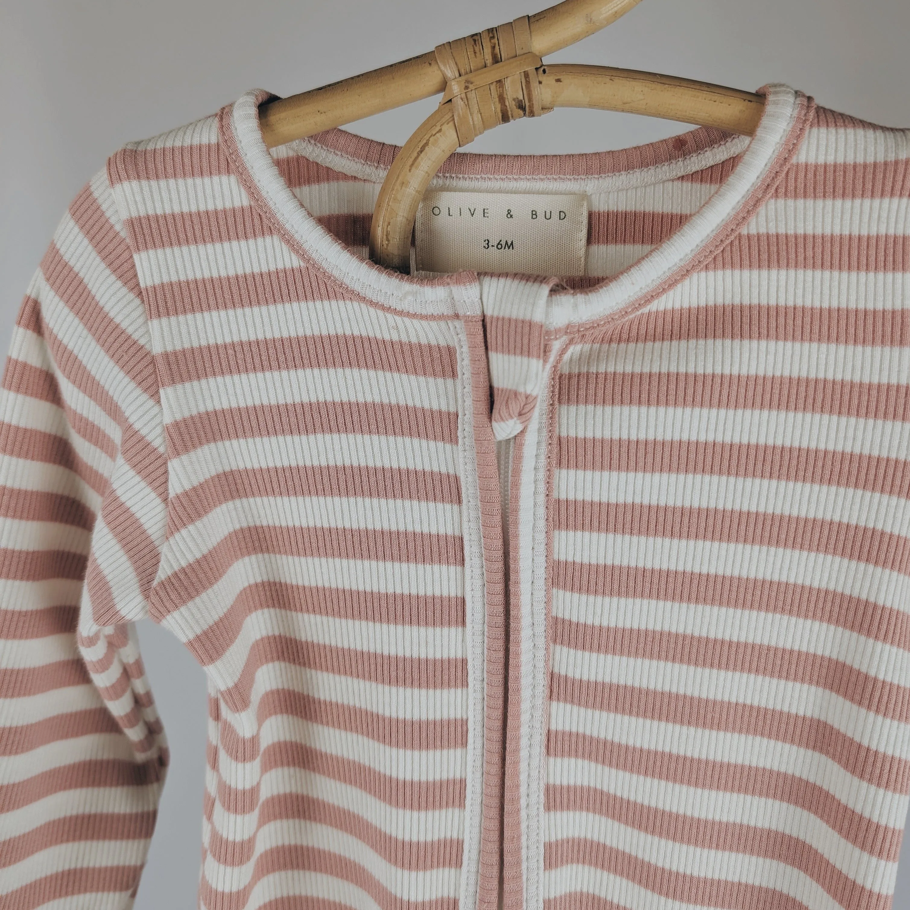 Striped Ribbed Sleepsuit - Primrose